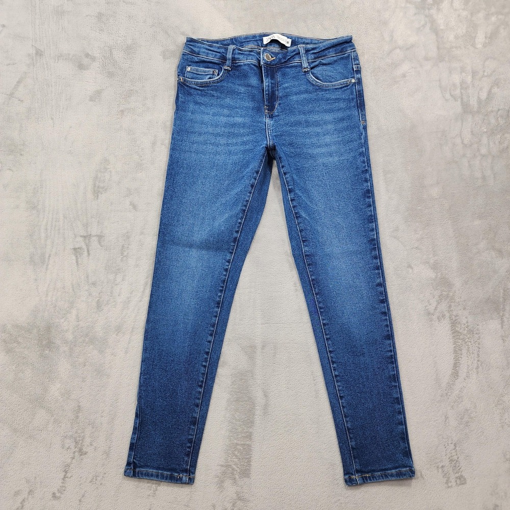 Zara Jeans Womens 8 Blue Medium Wash Low Rise Skinny Ankle Stretch Denim Casual